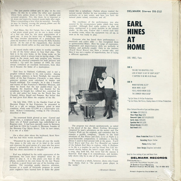 Earl Hines : Earl Hines At Home (LP, Album)