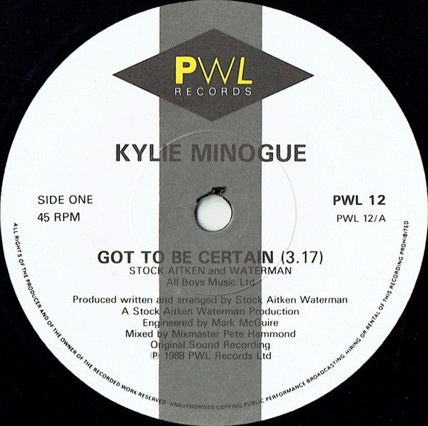 Kylie Minogue : Got To Be Certain (7", Single, Pap)