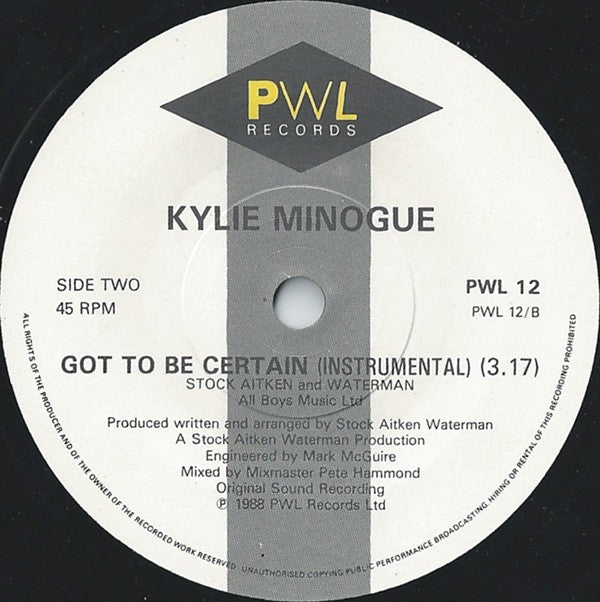 Kylie Minogue : Got To Be Certain (7", Single, Pap)