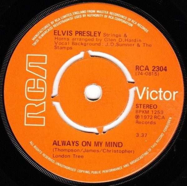 Elvis Presley : Always On My Mind (7", Single, Pus)