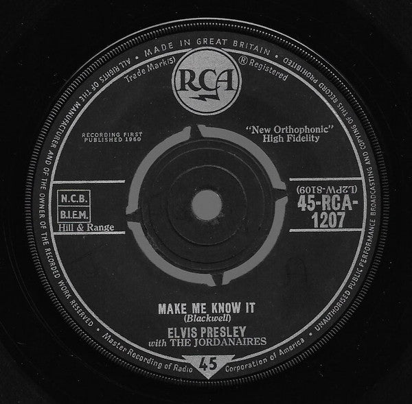 Elvis Presley With The Jordanaires : It's Now Or Never (O Sole Mio) (7", Single)