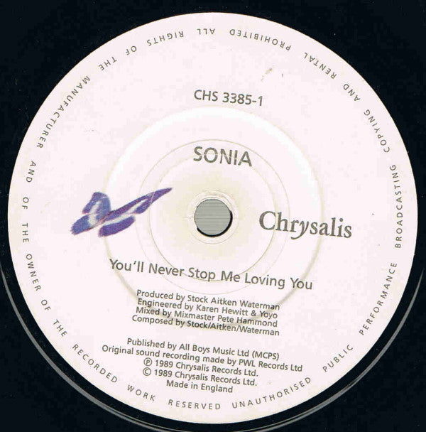 Sonia : You'll Never Stop Me Loving You (7", Single, Pap)