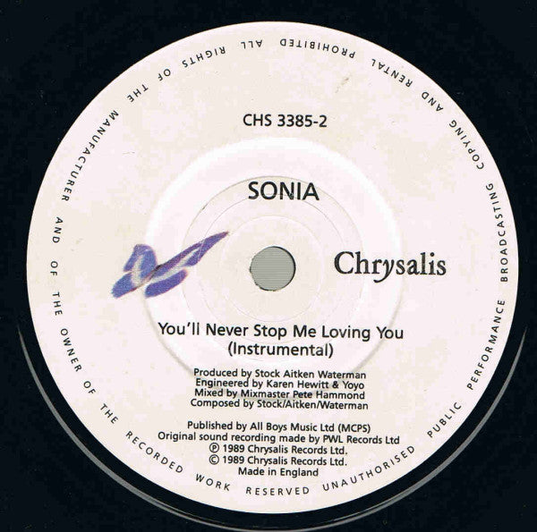 Sonia : You'll Never Stop Me Loving You (7", Single, Pap)