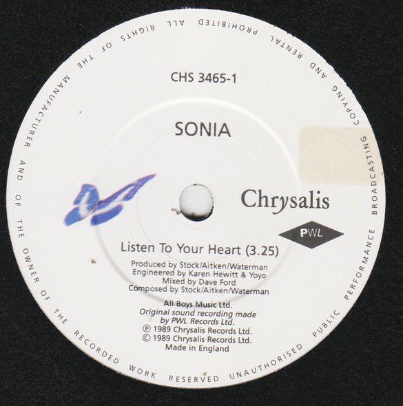 Sonia : Listen To Your Heart (7", Single)
