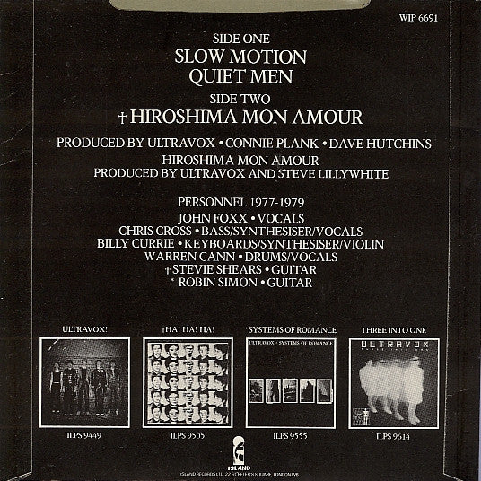 Ultravox : Slow Motion / Quiet Men / Hiroshima Mon Amour (7", Single)