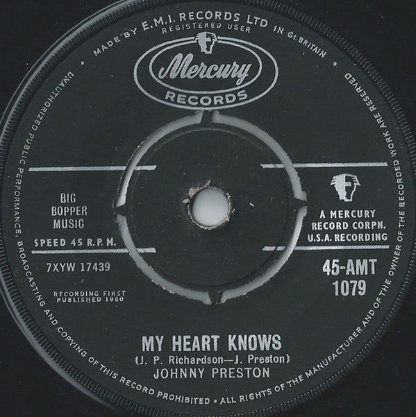 Johnny Preston : Running Bear / My Heart Knows  (7", Single)