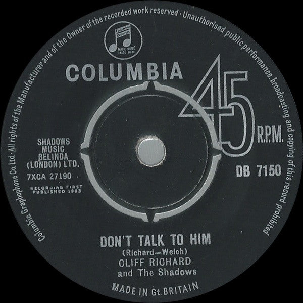 Cliff Richard And The Shadows* : Don't Talk To Him (7", Single)