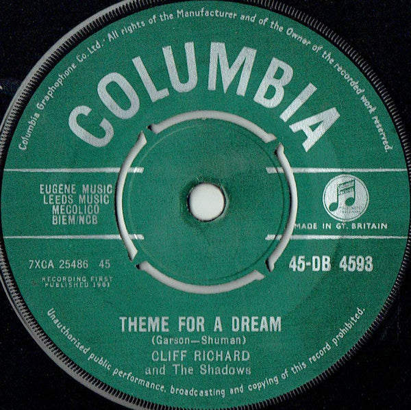 Cliff Richard & The Shadows : Theme For A Dream (7", Single)