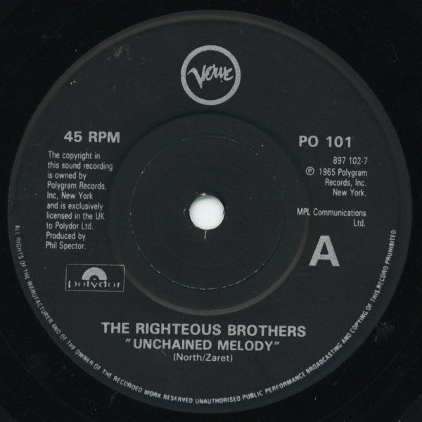 The Righteous Brothers : Unchained Melody (7", Single, Pap)