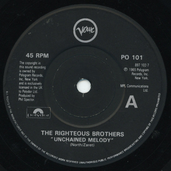 The Righteous Brothers : Unchained Melody (7", Single, Pap)