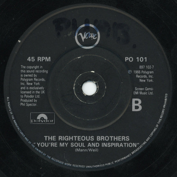 The Righteous Brothers : Unchained Melody (7", Single, Pap)