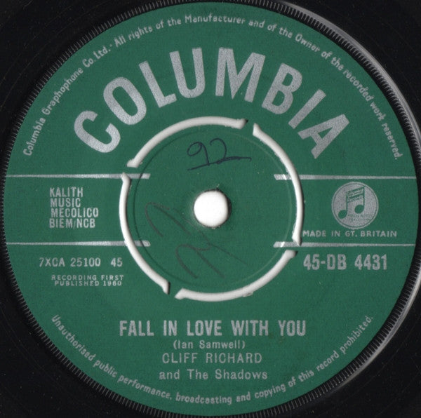 Cliff Richard And The Shadows* : Fall In Love With You (7", Single)