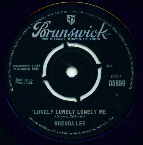 Brenda Lee : As Usual / Lonely Lonely Lonely Me (7", Single)
