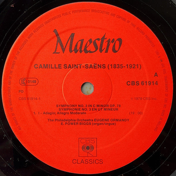 Camille Saint-Saëns, Eugene Ormandy, The Philadelphia Orchestra, E. Power Biggs : Symphonie Nº 3 Organ • Orgue (LP, RE)