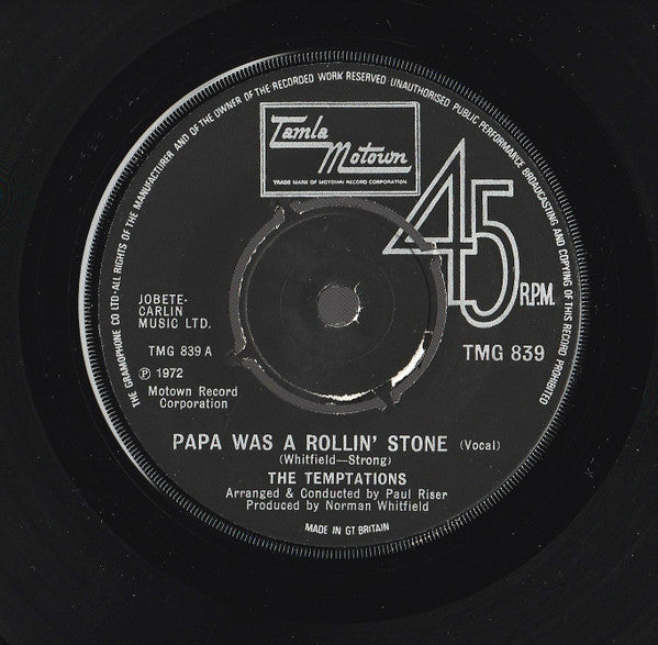 The Temptations : Papa Was A Rollin' Stone (7", Single, Kno)