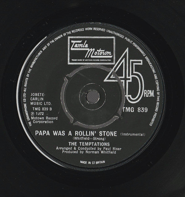 The Temptations : Papa Was A Rollin' Stone (7", Single, Kno)