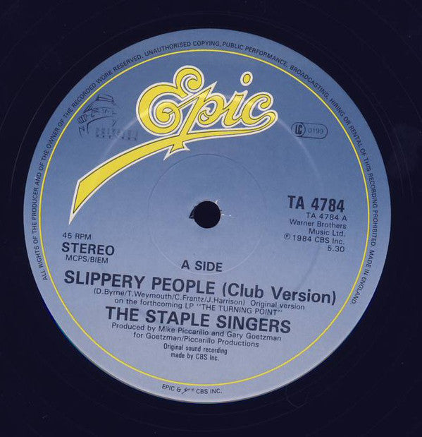 The Staple Singers : Slippery People (12", Single, Pic)