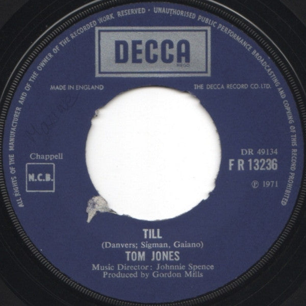 Tom Jones : Till (7", Single)