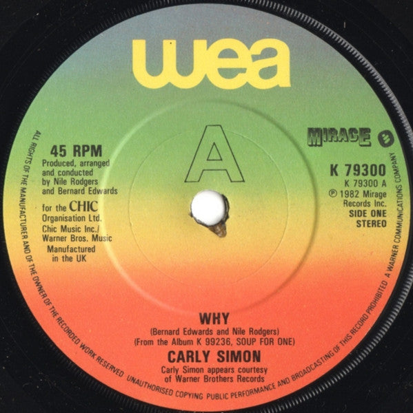 Carly Simon : Why (7", Single)