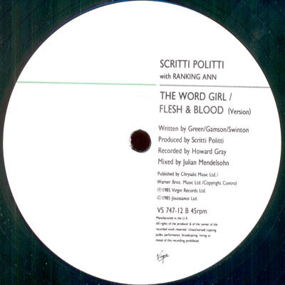 Scritti Politti With Ranking Ann : The Word Girl (Flesh & Blood) (12")