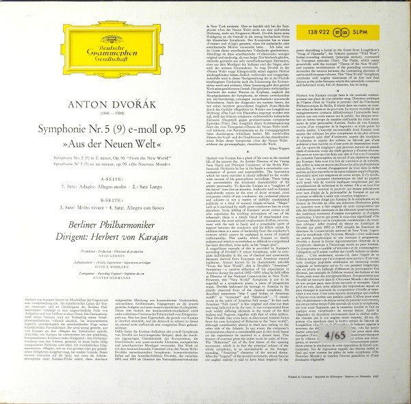 Antonín Dvořák ‧ Berliner Philharmoniker ‧ Herbert von Karajan : Symphonie "Aus Der Neuen Welt" (LP, RP)