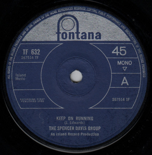 The Spencer Davis Group : Keep On Running (7", Single, Mono, Sol)