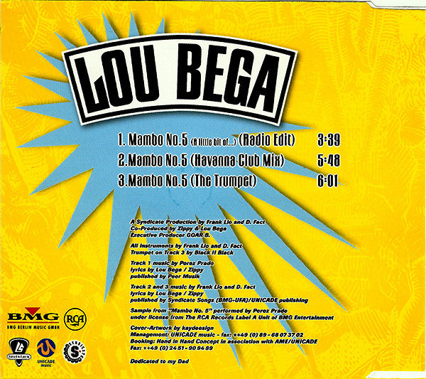 Lou Bega : Mambo No. 5 (A Little Bit Of...) (CD, Single)