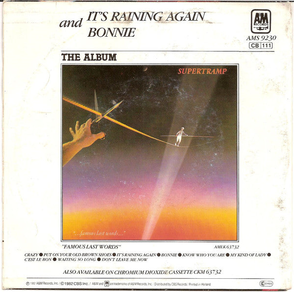 Supertramp : It's Raining Again (7", Single)