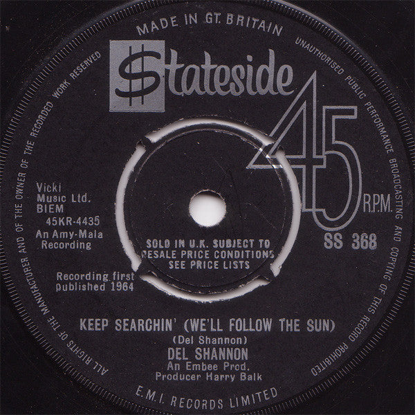 Del Shannon : Keep Searchin' (We'll Follow The Sun) (7", Single)