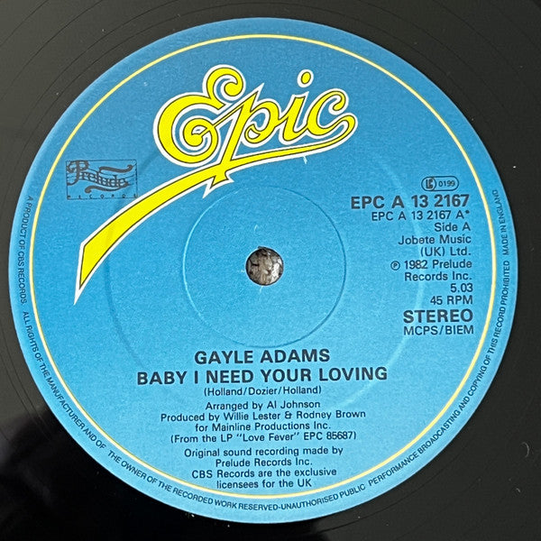 Gayle Adams : Baby I Need Your Loving (12", Single)