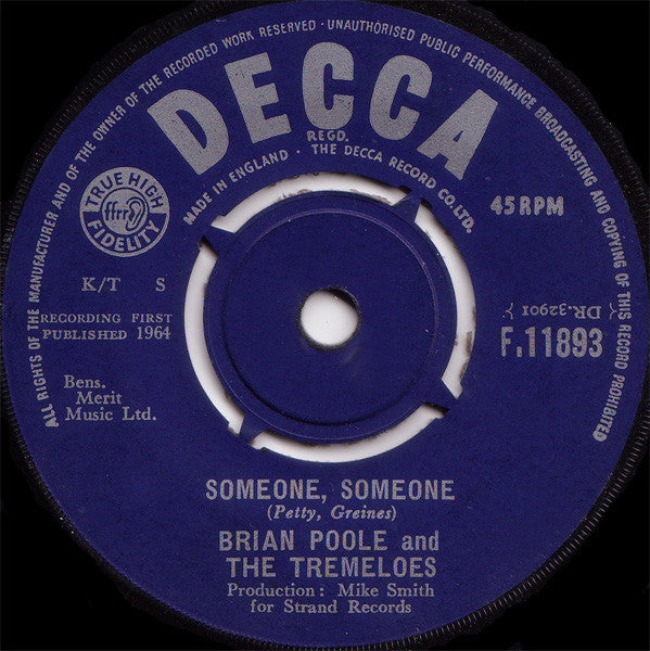 Brian Poole & The Tremeloes : Someone, Someone (7", Single)