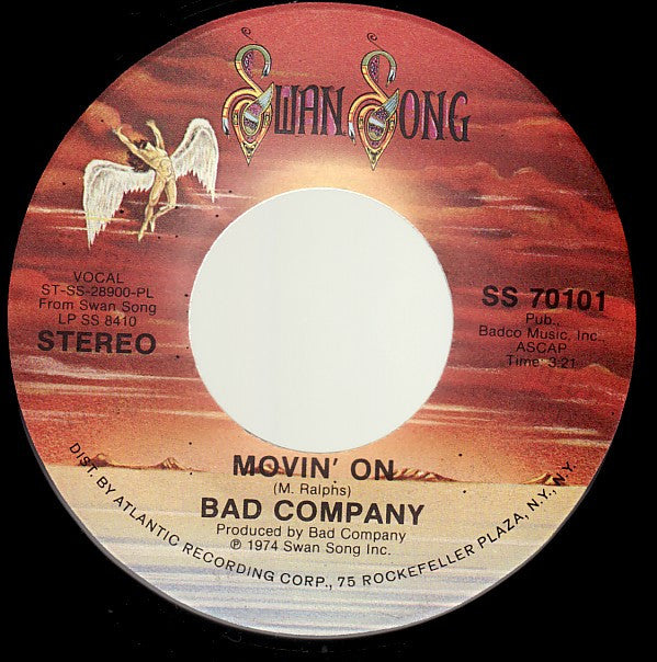 Bad Company (3) : Movin' On (7", Single, Pla)