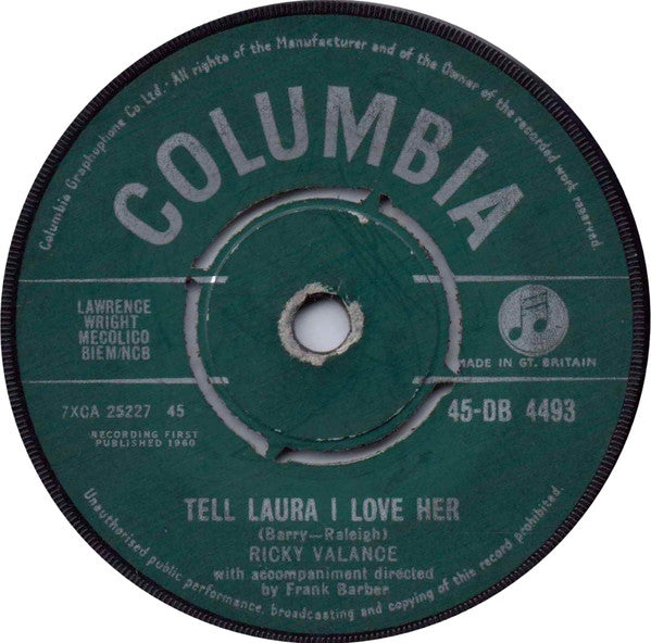 Ricky Valance : Tell Laura I Love Her (7", Single, Mono)