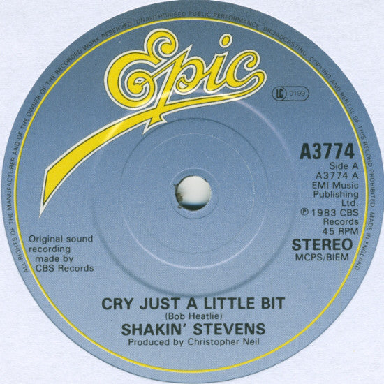 Shakin' Stevens : Cry Just A Little Bit (7", Single, Pap)