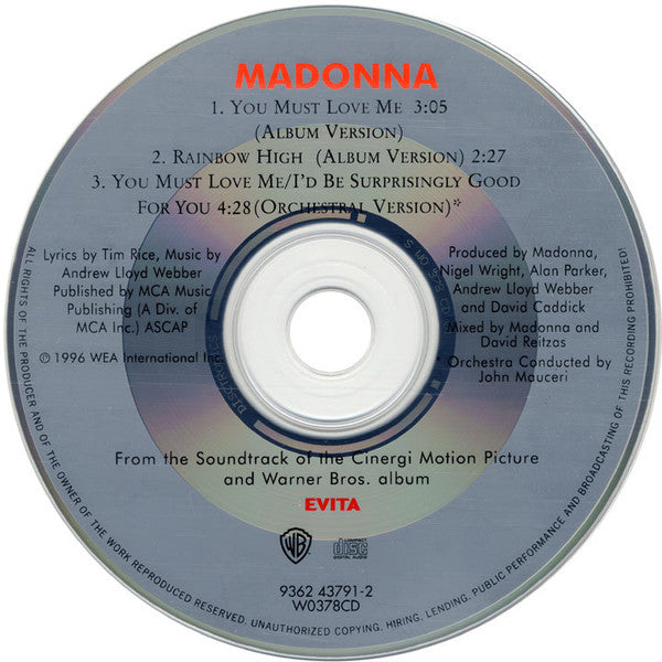 Madonna : You Must Love Me (CD, Single, Dis)