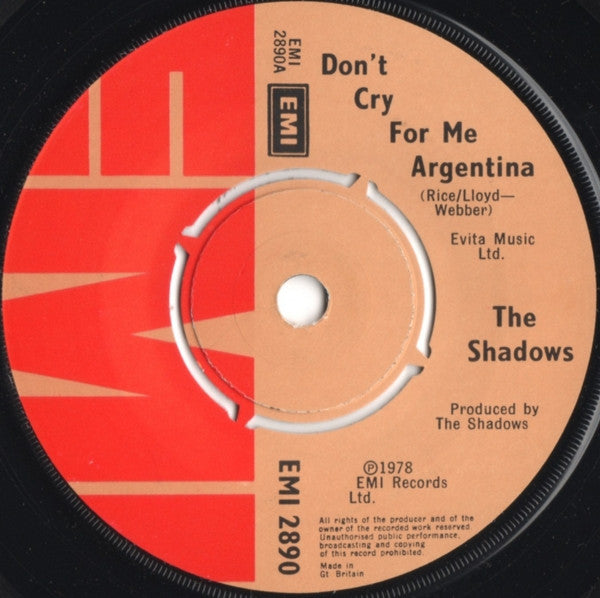 The Shadows : Don't Cry For Me Argentina (7", Com)