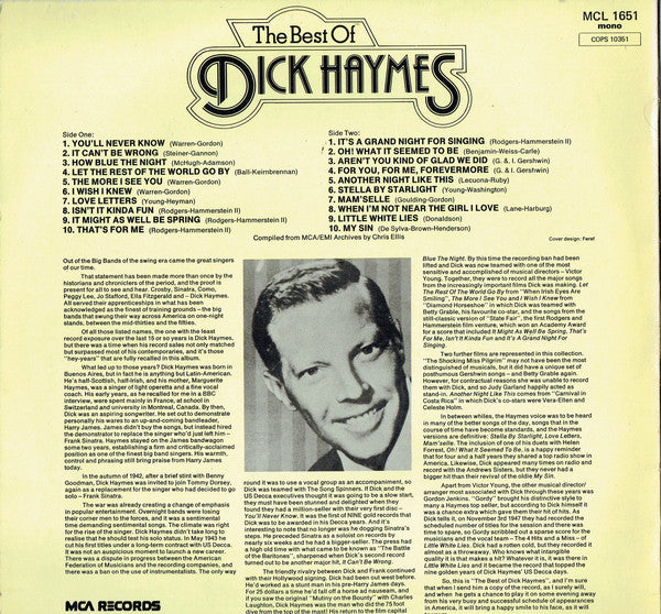 Dick Haymes : The Best Of Dick Haymes (LP, Comp, Mono, RE)