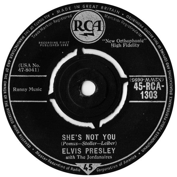 Elvis Presley With The Jordanaires : She's Not You (7", Single)