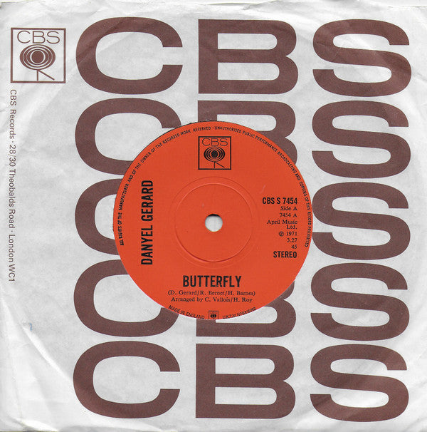 Danyel Gérard : Butterfly  (7", Single, Sol)