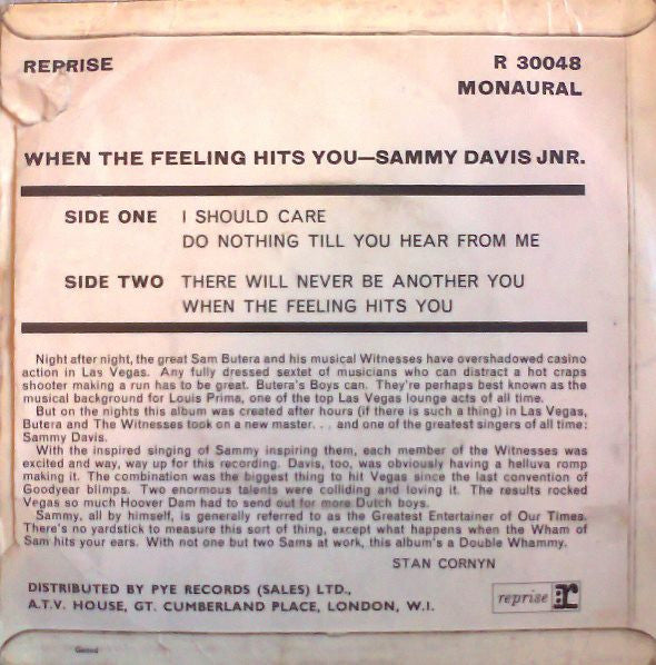 Sammy Davis Jr. Meets Sam Butera And The Witnesses : When The Feeling Hits You (7", EP, Mono)