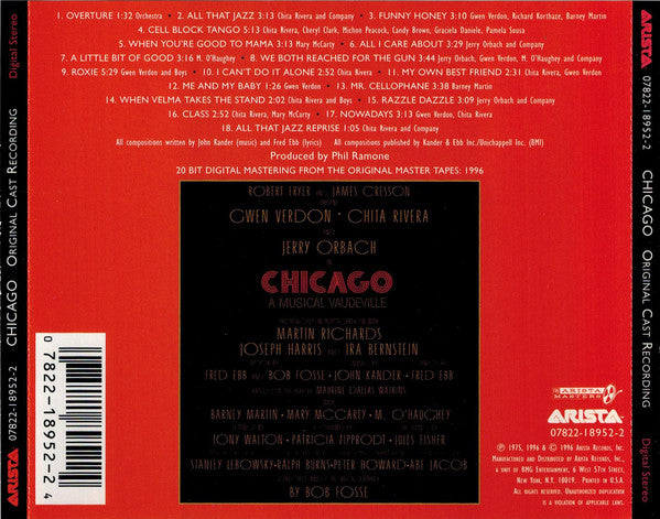 Various : Chicago (Original Cast Recording) (CD, Album, RE, RM)