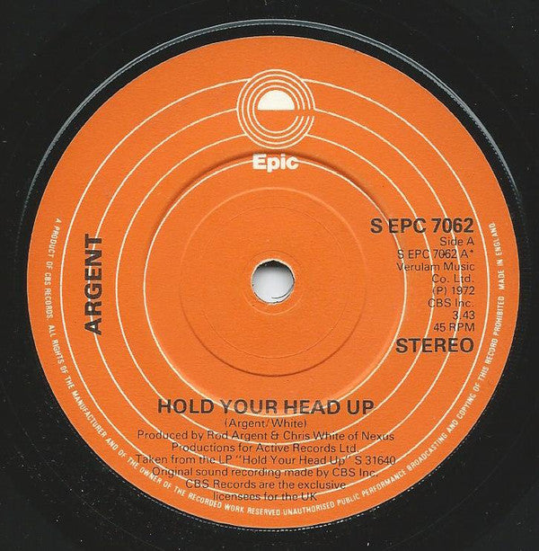 Argent : Hold Your Head Up / Tragedy (7", Single, Sol)