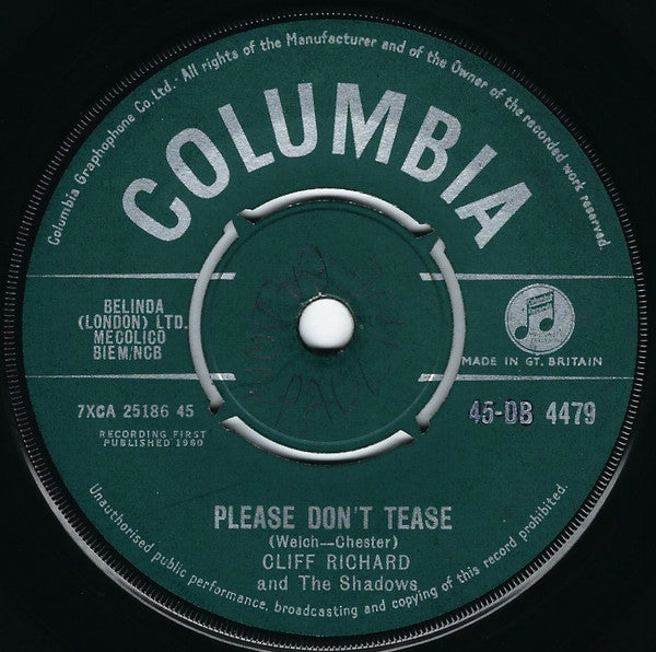 Cliff Richard And The Shadows* : Please Don't Tease (7", Single)