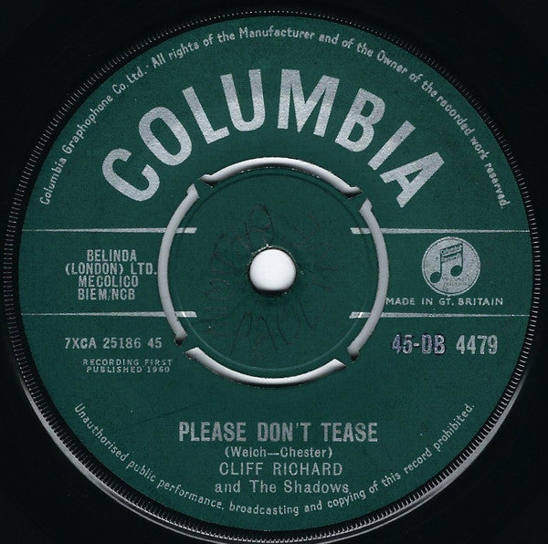 Cliff Richard & The Shadows : Please Don't Tease (7", Single)
