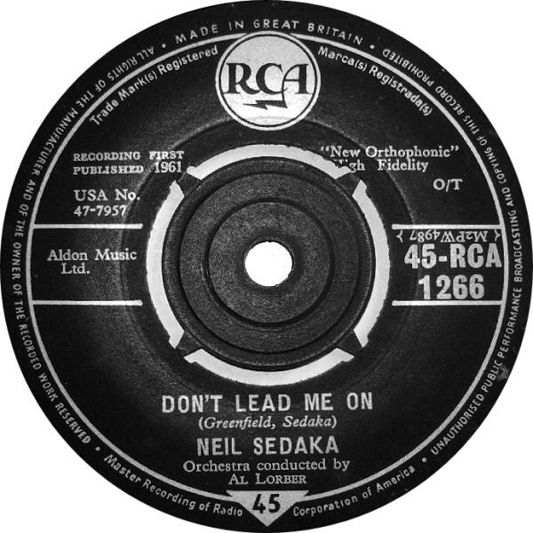 Neil Sedaka : Happy Birthday, Sweet Sixteen (7", Single)