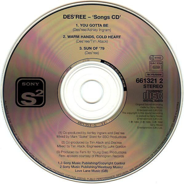 Des'ree : You Gotta Be (Songs) (CD, Single, CD1)