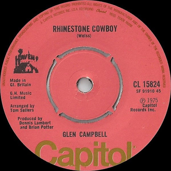 Glen Campbell : Rhinestone Cowboy / Lovelight (7", Single)