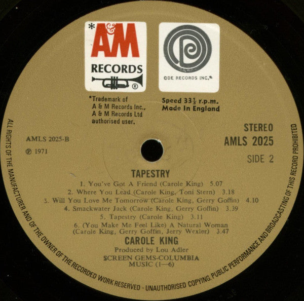 Carole King : Tapestry (LP, Album, ODE)
