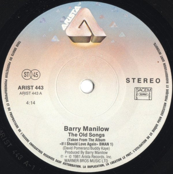 Barry Manilow : The Old Songs (7", Single, Pap)