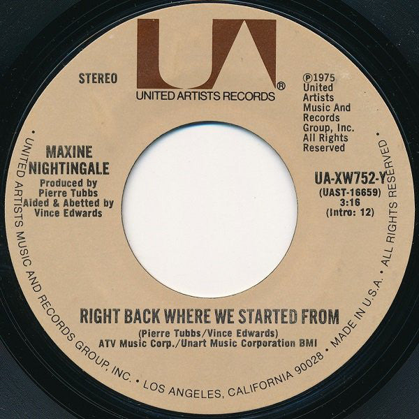 Maxine Nightingale : Right Back Where We Started From (7", Single, Ter)